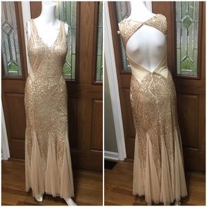 NWT Champagne Gold Sequined and Sheer Gown
